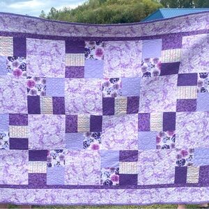 Hand Quilted Lavender Patchwork Quilt New